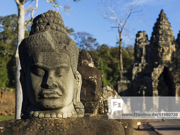 'Buddhist statue  South Gate  Angkor Thom; Krong Siem Reap  Siem Reap Province  Cambo'