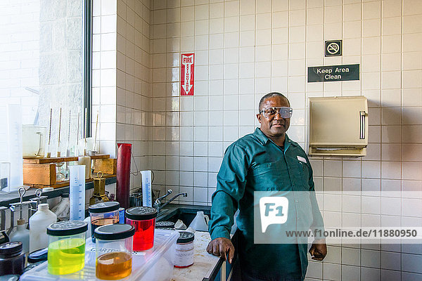 Portrait of lab technician in biofuel plant laboratory