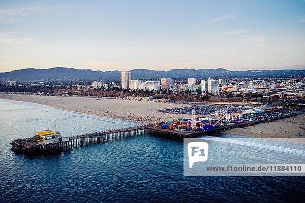 Amusement park and pier high angle Santa Monica California USA
