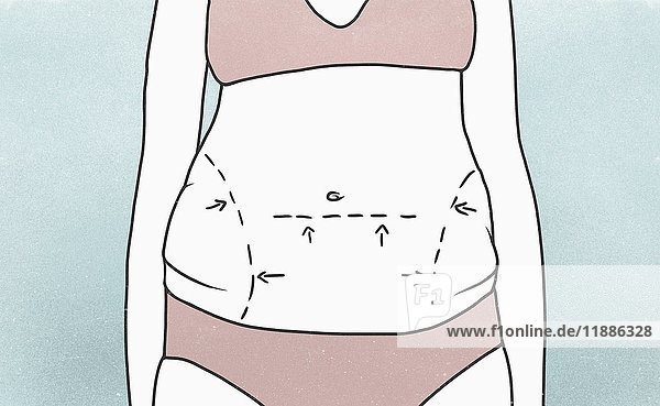 Mittelteil der Frau mit ausgeprägten Konturen am Bauch