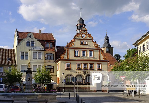 Rathaus und Marktbrunnen  Bad Rodach  Landkreis Coburg  Oberfranken  Franken  Bayern  Deutschland  Europa