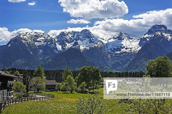 Blick auf die Loferer Steinberge im Frühling  Au bei Lofer  Bundesland Salzburg  Österreich  Europa