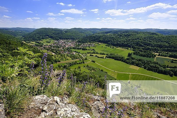 Förrenbach bei Happurg Ausblick von der Houbirg Hersbrucker Alb Mittelfranken Franken Bayern Deutschland Europa