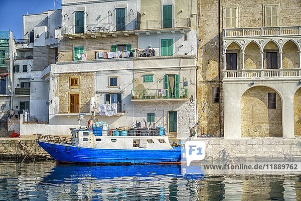 Blue boat  port  Monopoli  Apulia  Italy  Europe