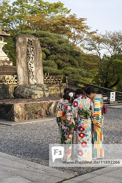Japanische Mädchen in traditionellen Kimonos Gruppe Kyoto Honshu Japan Asien