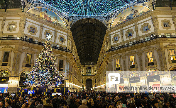 Italy  Lombardy  Milan  Swarovski christmas tree in Galleria Vittorio Emanuele II
