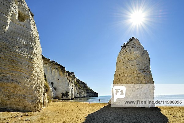 Pizzomunno  Kalksteinfelsen am Strand  Wahrzeichen von Vieste  Gargano  Provinz Foggia  Apulien  Italien  Europa