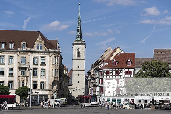 Allerheiligenkirche und Fachwerkhäuser am Domplatz  Erfurt  Thüringen  Deutschland  Europa