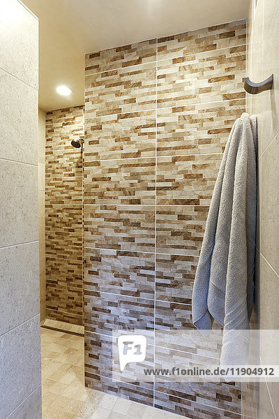 Towel hanging in luxury shower