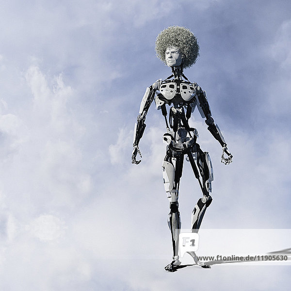Wütender Cyborg-Mann mit Afro