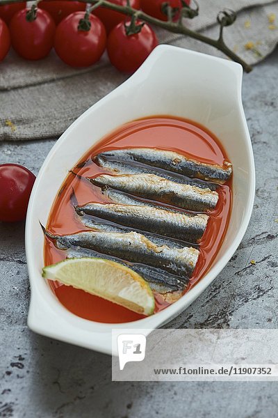 Marinated sardines in a serving bowl
