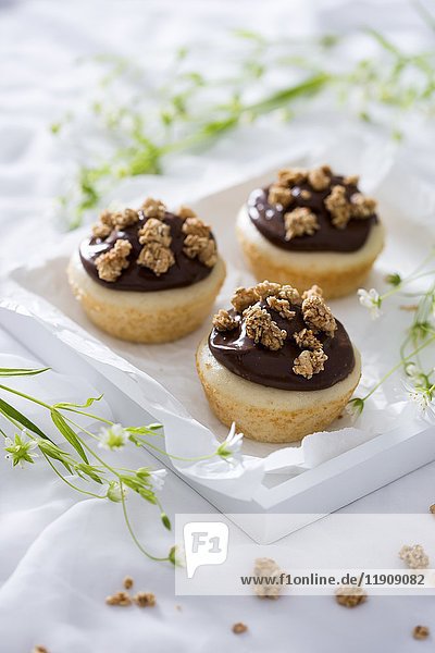 Vegane Vanille-Cupcakes mit Schokoladenpudding und Müsli