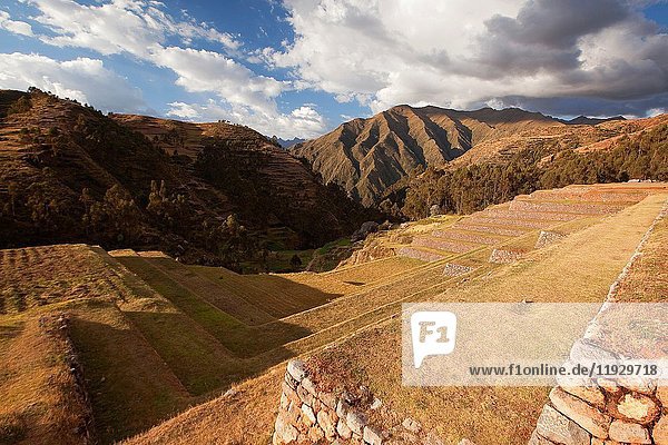 Ancient Inca terraces of Chinchero ruins  Chinchero  Sacred Valley-Valle Sagrado  Cusco Region  Peru  South America