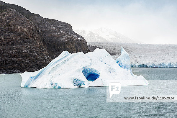 Grey glacier iceberg floating in lake  Torres del Paine National Park  Chile