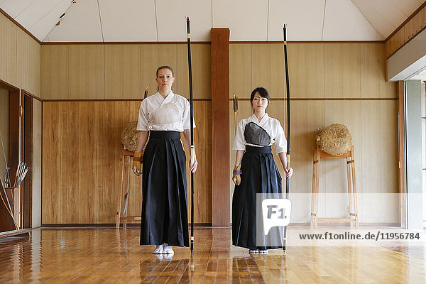 Multi-ethnic traditional Kyudo Japanese archery athletes