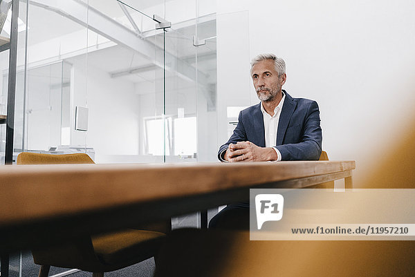 Mature businessman sitting at conference table in office