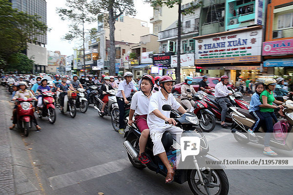 Motorcycles on Saigon Street  Ho Chi Minh City  Vietnam  Indochina  Southeast Asia  Asia