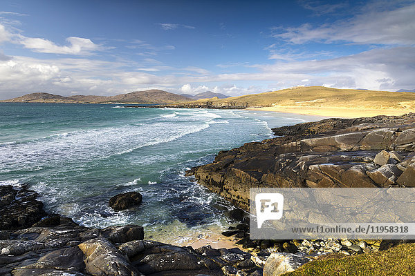 Rocky shoreline on west coast of Isle of Harris Outer Hebrides Scotland United Kingdom Europe