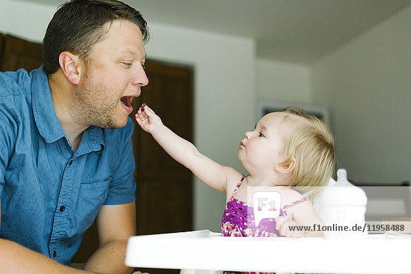 Vater spielt mit einem kleinen Mädchen (12-17 Monate)