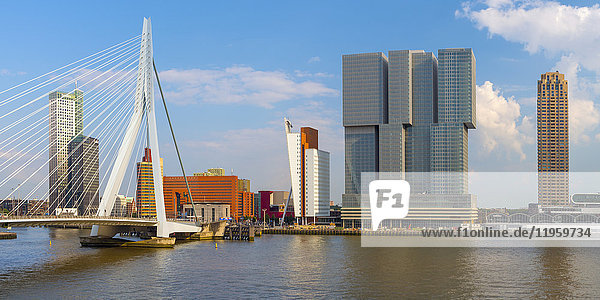 Erasmusbrug (Erasmus Bridge) and Wilhelminakade 137  De Rotterdam  The Rotterdam Building  Rotterdam  South Holland  The Netherlands  Europe