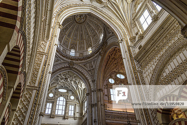 Interior view of Great Mosque of Cordoba and the Mezquita  Cathedral of Our Lady of the Assumption  Cordoba  Spain.