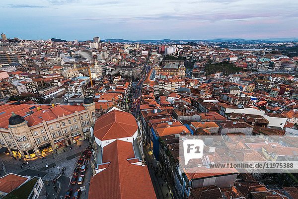 Aerial view with Old Town buildings from bell tower of Clerigos Church in Porto  second largest city in Portugal.