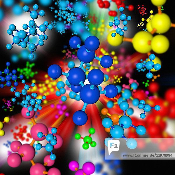 Mehrfarbige Moleküle  Illustration.