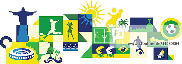 Illustration von Sportarten und Attraktionen in Brasilien.