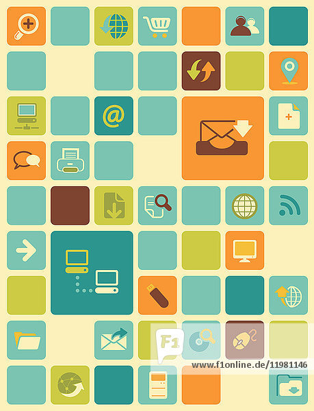 Illustration von Social-Networking-Symbolen auf farbigem Hintergrund.
