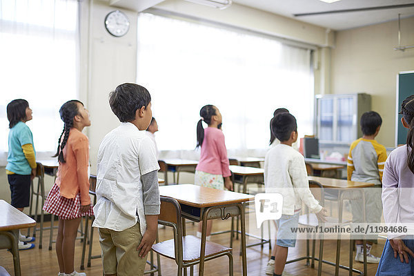 Japanese elementary school kids in the classroom