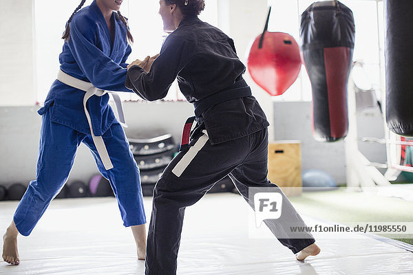 Frauen trainieren Judo im Fitnessstudio