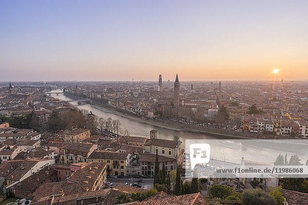 Verona, Veneto, Italy. Panoramic view of Verona from Piazzale Castel San Pietro.