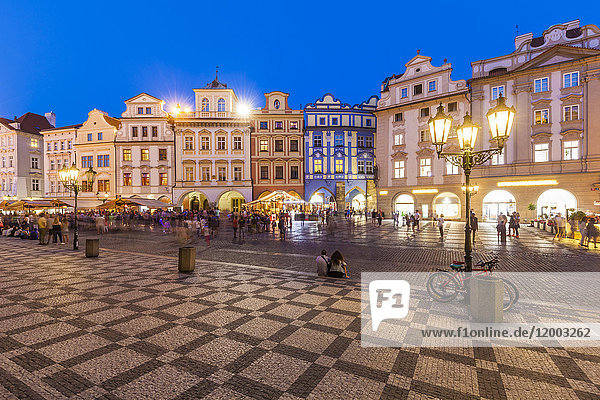 Czech Republic  Prague  restaurants and shops at Old Town Square at night