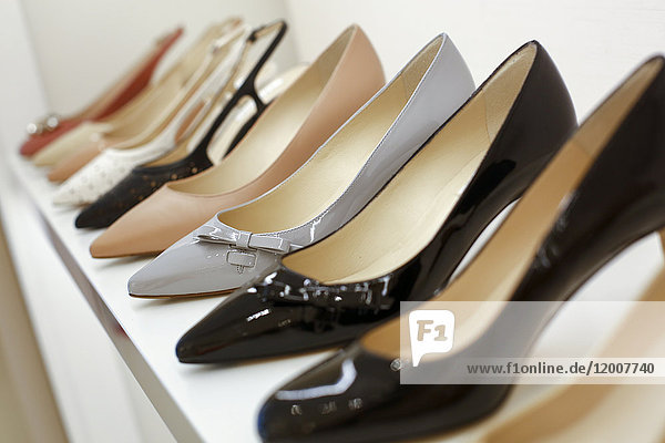 High heel shoes on display