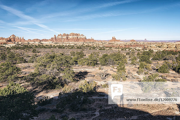 Shadow of person admiring scenic view of desert Moab Utah United States