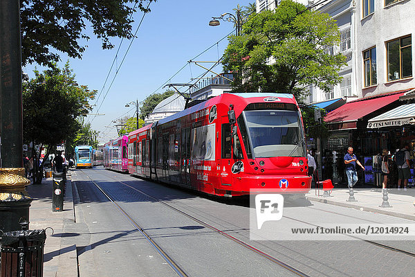 Turkey Istanbul (municipality of Fatih) district of Cemberlitas the tram in the street Divan yolu