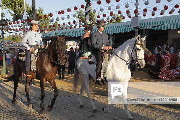Spain  Andalusia  Seville  Fair  Feria de abril  people  festival  traditional dress  horseback riders