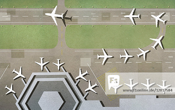 Abbildung von Flugzeugen auf der Start- und Landebahn des Flughafens
