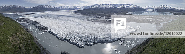 Panoramic view of glacier in lagoon  Knik Glacier  Palmer  Alaska  USA
