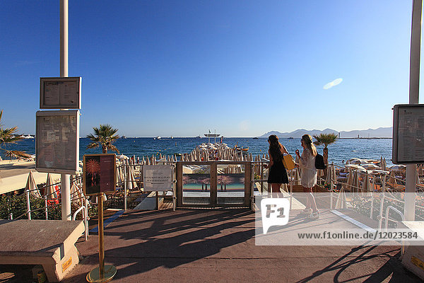 France  French riviera. Cannes. Intercontinental Carlton hotel beach.