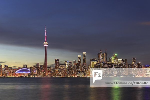 Skyline at night  Lake Ontario  CN Tower  Toronto  Ontario  Canada  North America