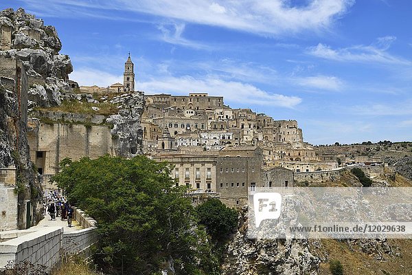 Medieval old town  Sassi di Matera  in the back cathedral  capital of culture 2019  Matera  province Basilicata  Italy  Europe