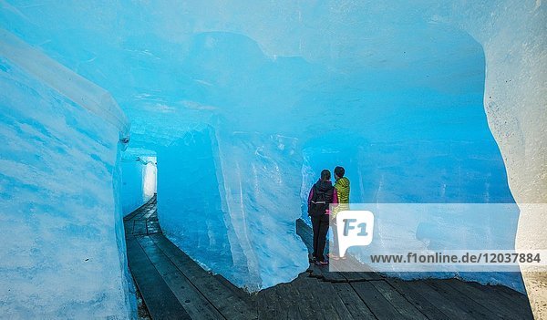 Ice tunnel in the Rhone glacier  Obergoms  Valais  Switzerland  Europe