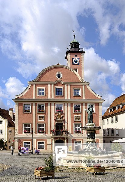 Rathaus und Willibaldsbrunnen am Marktplatz  Eichstätt  Altmühltal  Oberbayern  Bayern  Deutschland  Europa