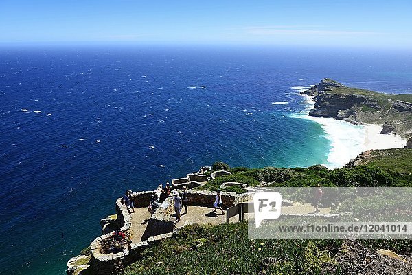 Tourists at the vantage point  Cape Point  Cape of Good Hope  Table Mountain National Park  Cape Peninsula  Western Cape  South Africa  Africa