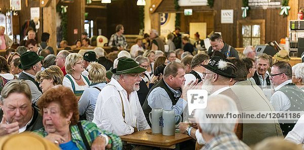 Guests in the beer tent Zur Schönheitskönigin  Alte Wies' n  Oktoberfest  Munich  Upper Bavaria  Bavaria  Germany  Europe