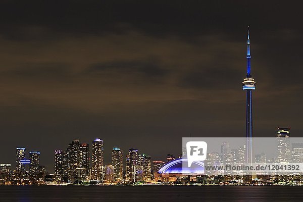 Skyline at night  Lake Ontario  CN Tower  Toronto  Ontario  Canada  North America