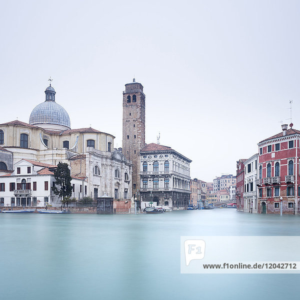 Long exposure image of buildings on the Grand Canal Venice UNESCO World Heritage Site Veneto Italy Europe
