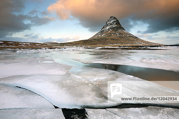 Kirkjufell (Church Mountain) in winter near Grundafjordur Snaefellsnes Peninsula Iceland Polar Regions