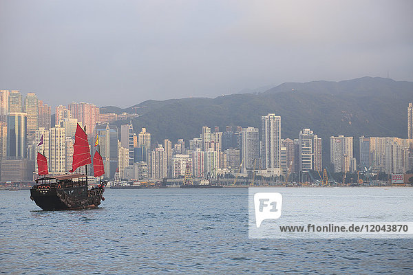 Chinesische Dschunke  Victoria Harbour  Hongkong Island  Hongkong  China  Asien
